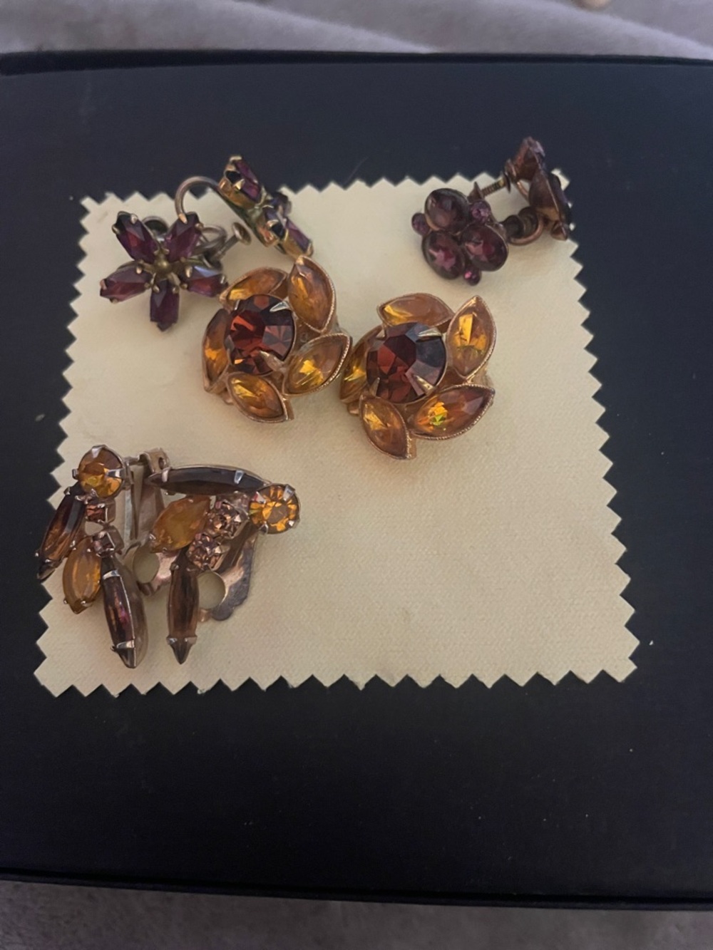 Gold and Amber Floral Crystal Clip-On Earring Set
